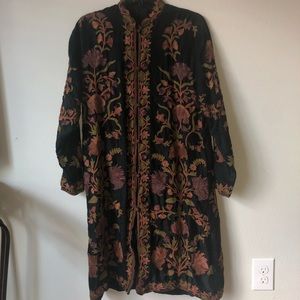 Black and Floral Long Kimono